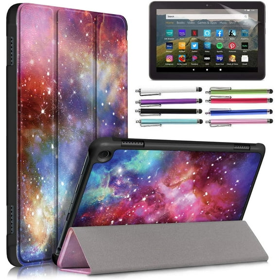 EpicGadget Case for Amazon Fire HD 8 / Fire HD 8 Plus (10th Generation, 2020 Released) - Lightweight Tri-fold Stand Auto Wake/Sleep Folio Cover Case   1 Screen Protector and 1 Stylus (Galaxy)