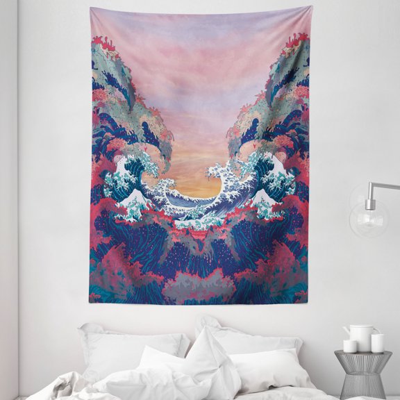 Modern Decor Tapestry, Colorful Fantasy Sea Waves Ocean Modern Fictional Nautical Magic Artsy Illustration, Wall Hanging for Bedroom Living Room Dorm Decor, 60W X 80L Inches, Multi, by Ambesonne