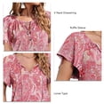 thumbnail image 4 of Chiffon Top, V Neck Chiffon Top Polyester Printed Ruffle Sleeve  For Dating Flower With Pink Background XXL, 4 of 6