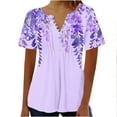 thumbnail image 1 of Blusas para Mujeres Casual Impreso en V-Cuello Botón Plegado de Manga Corta para el Hogar Y el Uso Diario, 1 of 4