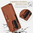 thumbnail image 2 of ELEHOLD for Samsung Galaxy Z Fold 4 Zipper Wallet Case Luxury Premium PU Leather with Flip Card Holders Metal Ring Holder Magnetic Button Shockproof Wallet Stand Case for Samsung  Z Fold 4 - Brown, 2 of 8