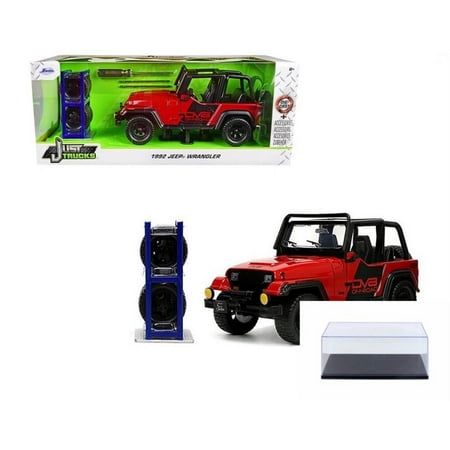 Diecast Car w/Display Case – 1992 Jeep Wrangler DV8 Off-Road with Extra Wheels Red – Jada Toys 33851 – 1/24 scale Diecast Car