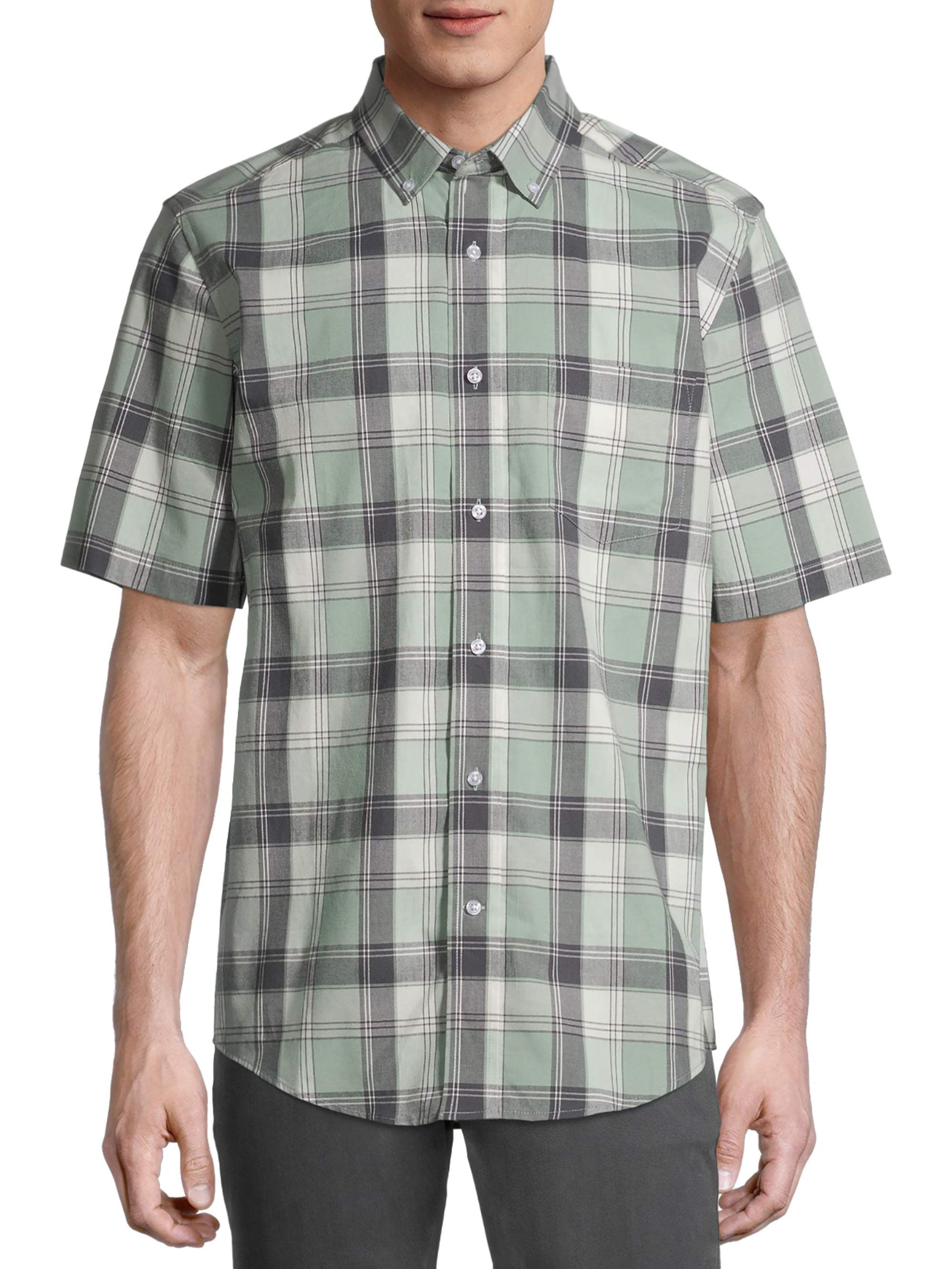 George Men's and Big Men's Short Sleeve Plaid Poplin Shirt, up to 5xl ...