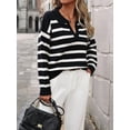thumbnail image 4 of Women'S Striped Sweater Trendy V Neck Long Sleeve Knit Pullover Loose Jumper Tops Knitwear Black S, 4 of 7