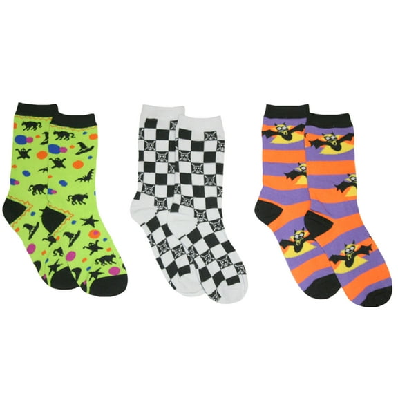 Women's 3pk Halloween Crew Socks - Cats/Bats