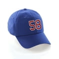 thumbnail image 1 of Customized Number Hat 00 to 99 Team Colors Baseball Cap, Blue Hat White Red Number 58, 1 of 4