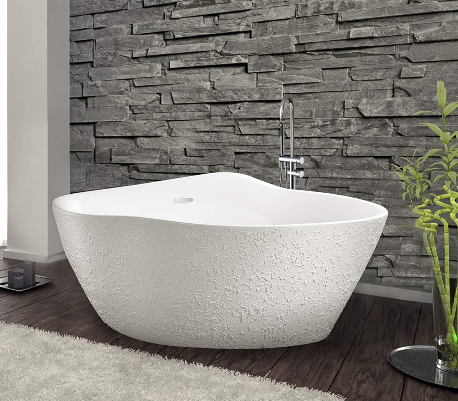 Fine Fixtures Bisque Freestanding Bathtub White With Drain Included