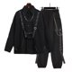 thumbnail image 1 of Conjunto de 2 piezas para mujer, camisa con cadena de vendaje, pantalones Cargo sueltos, pantalones casuales de manga larga, Hip Hop negro sólido, primavera y otoño, 1 of 5