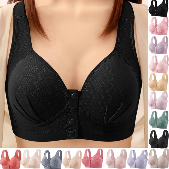 Bras for Women Supportive Wireless Push Up Bra Full Coverage No Underwire Seamless Plus Size Breathable Underwire-free Gathering Front Button-up Bra Large Cup Daily Wear