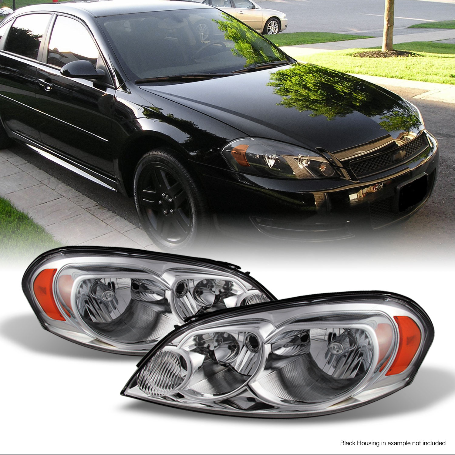Black LED Strip Headlights For 2006-2013 Chevy Impala & 2006-2007 Monte Carlo