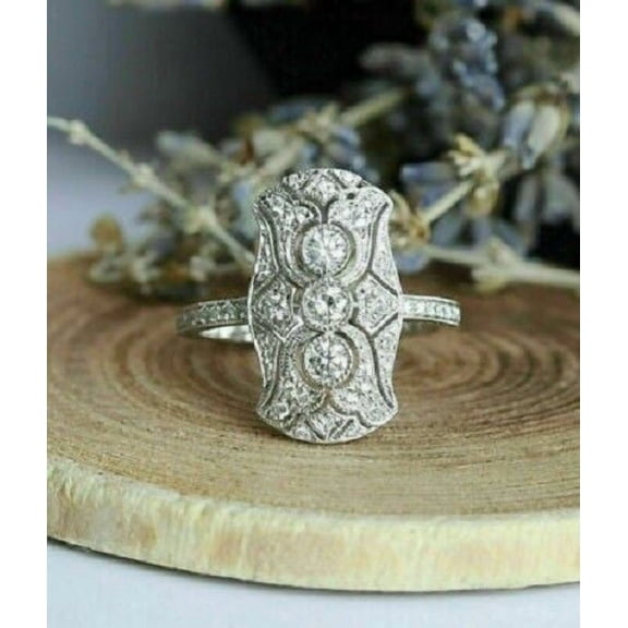 Dazzlingdaimonds Jewels 3.00 Ctw Round Cut Diamond Wedding Anniversary Antique Style Art Deco Band Ring 14K White Gold Plated 925 Sterling Silver 925 Sterling Silver -4