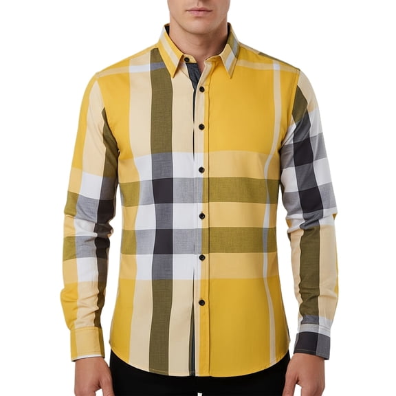 Fredd Marshall Men's 100% Cotton Long Sleeve Plaid Button-Down Shirt