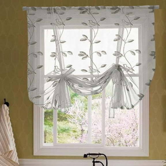 Sheer Curtains for Bedroom Girls Flower Embroidered Curtains Tie Up Curtains Kitchen Liftable Curtain Balloon Curtains for Windows Roman Curtain for Kitchen Sheer Curtain Decor, 24 x 47 Inch