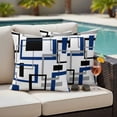 thumbnail image 4 of Blue Black Geometric Outdoor Waterproof Pillow Covers, Modern Minimalist Stripes Aesthetic Decorative Square Throw Pillowcase Sofa Cushion Sham for Patio/Couch/Chair, 16"x16" 2 Pack, 4 of 8