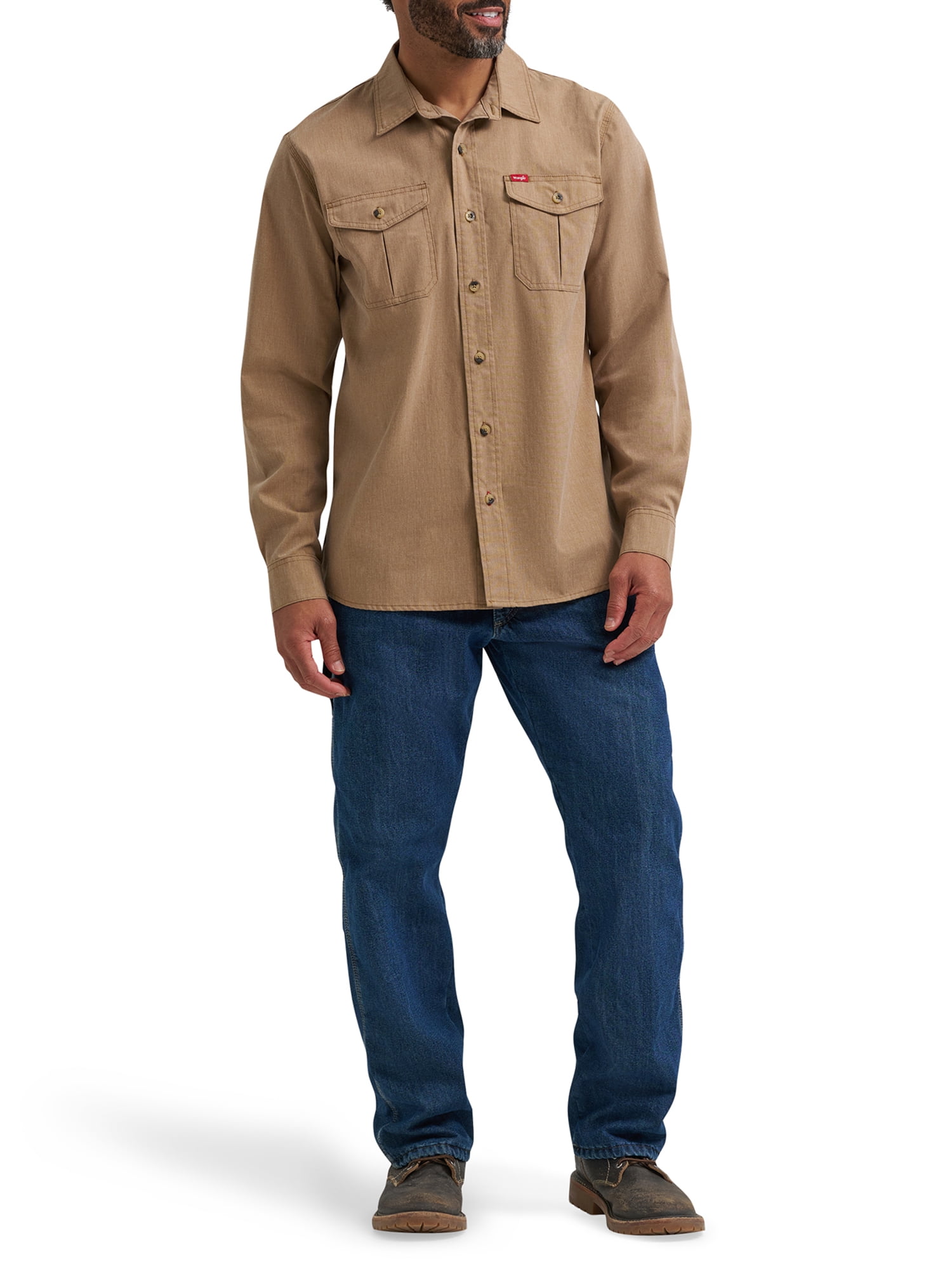 Wrangler® Men's and Big Men's Relaxed Fit Long Sleeve Woven Shirt, S-5XL