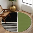thumbnail image 2 of Round Rugs 5 Ft, Sage Green Black Non Slip Area Rugs for Kitchen Bedroom Entryway, Farmhouse Striped Modern Abstract Art Washable Carpet Runner Rug Floor Mats for Bedroom Home Decor, 2 of 8