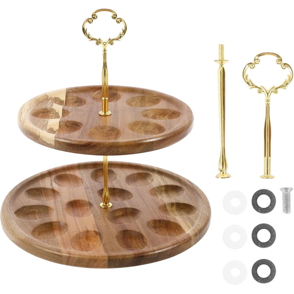 Two-layer wooden deviled egg tray with 21 holes, reversible serving tray rack, Thanksgiving and Christmas platter board