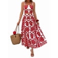 thumbnail image 2 of Women's Maxi Sets Print Top High Waist Outfits Skirt for Vacation Red XS, 2 of 9