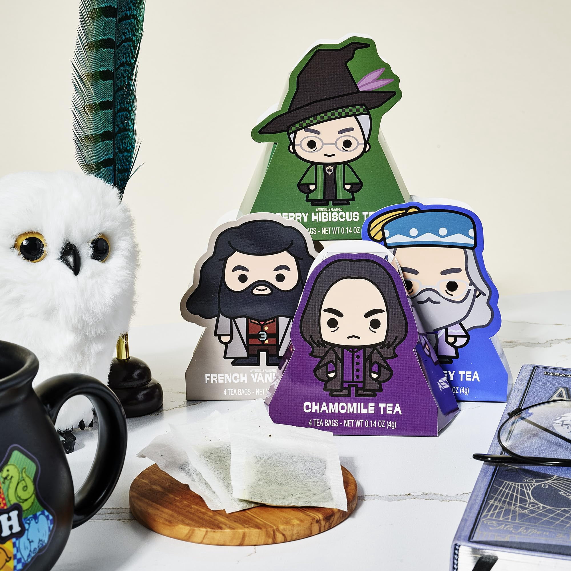 Thoughtfully HARRY POTTER Character Tea Assortment Gift Set, Includes a Pair of Cauldron Mugs and 36 Black and Green Tea Bags in 9 Flavors