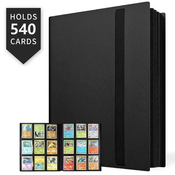 ASKITO 540 Pockets Trading Card Binder, 30 Pages 9-Pocket Side-Loading Card Holder Album with Elastic Strap | Fits Baseball, Football & TCG Cards, Black
