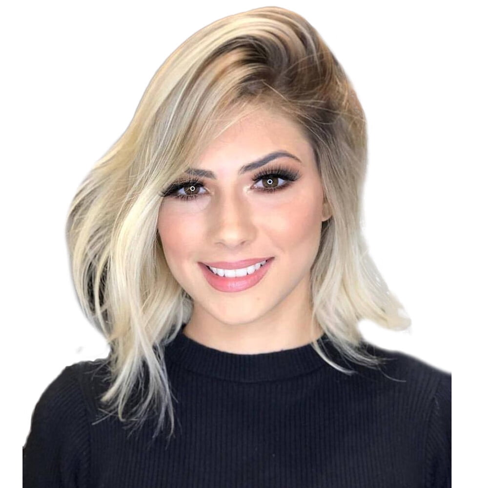 SUCS Short Wavy Bobo Human Hair Rose net Wig Glueless Front Wigs Gray Women