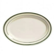 Tuxton China TGB-033 Green Bay 7 in. x 4.63 in. Wide Rim Rolled Edge Oval Platter - American White with Green Band  - 3 Dozen