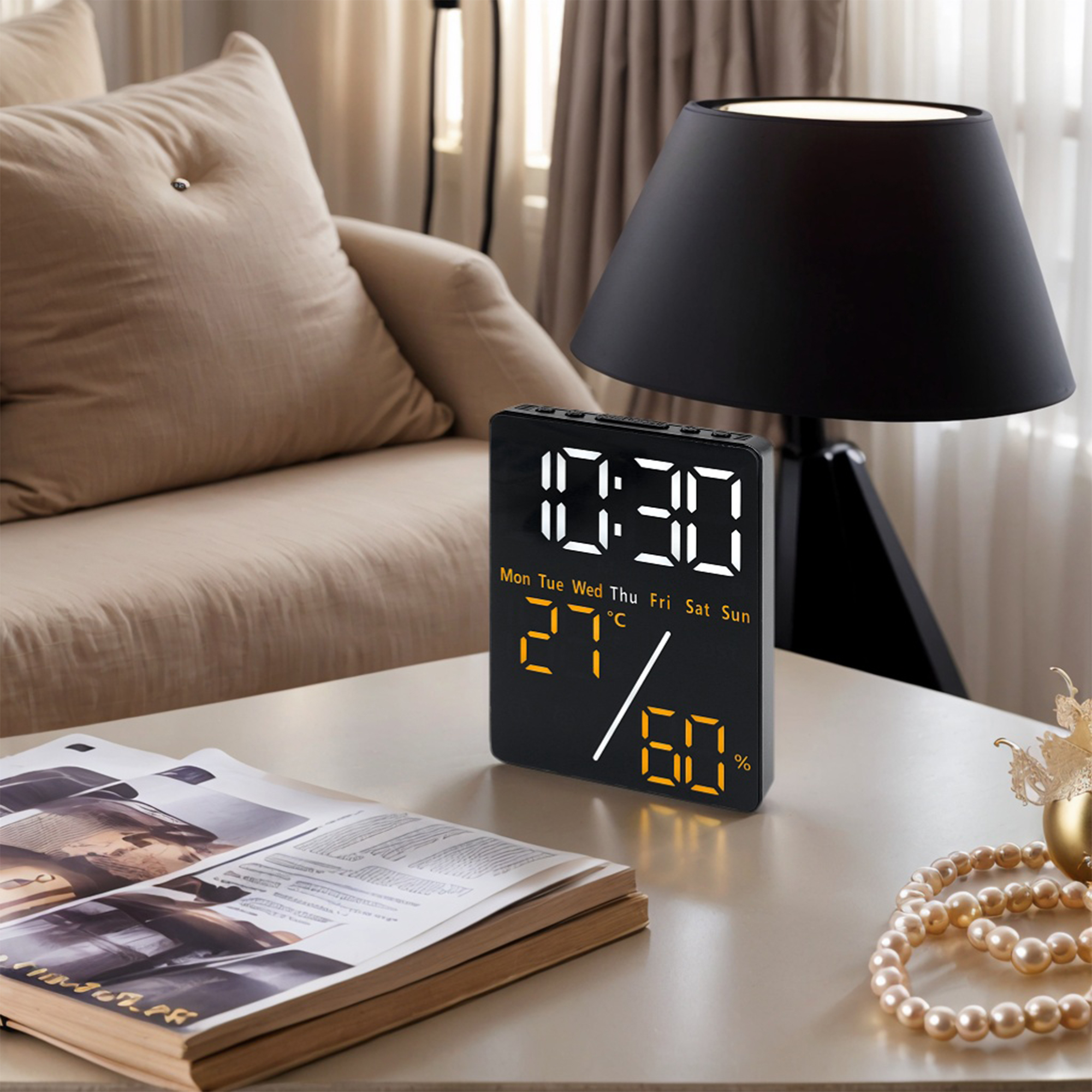 Unique Bargains LED Alarm Clock Black Housing and Orange Light 3.5"L x 1.0"W x 4.7"H