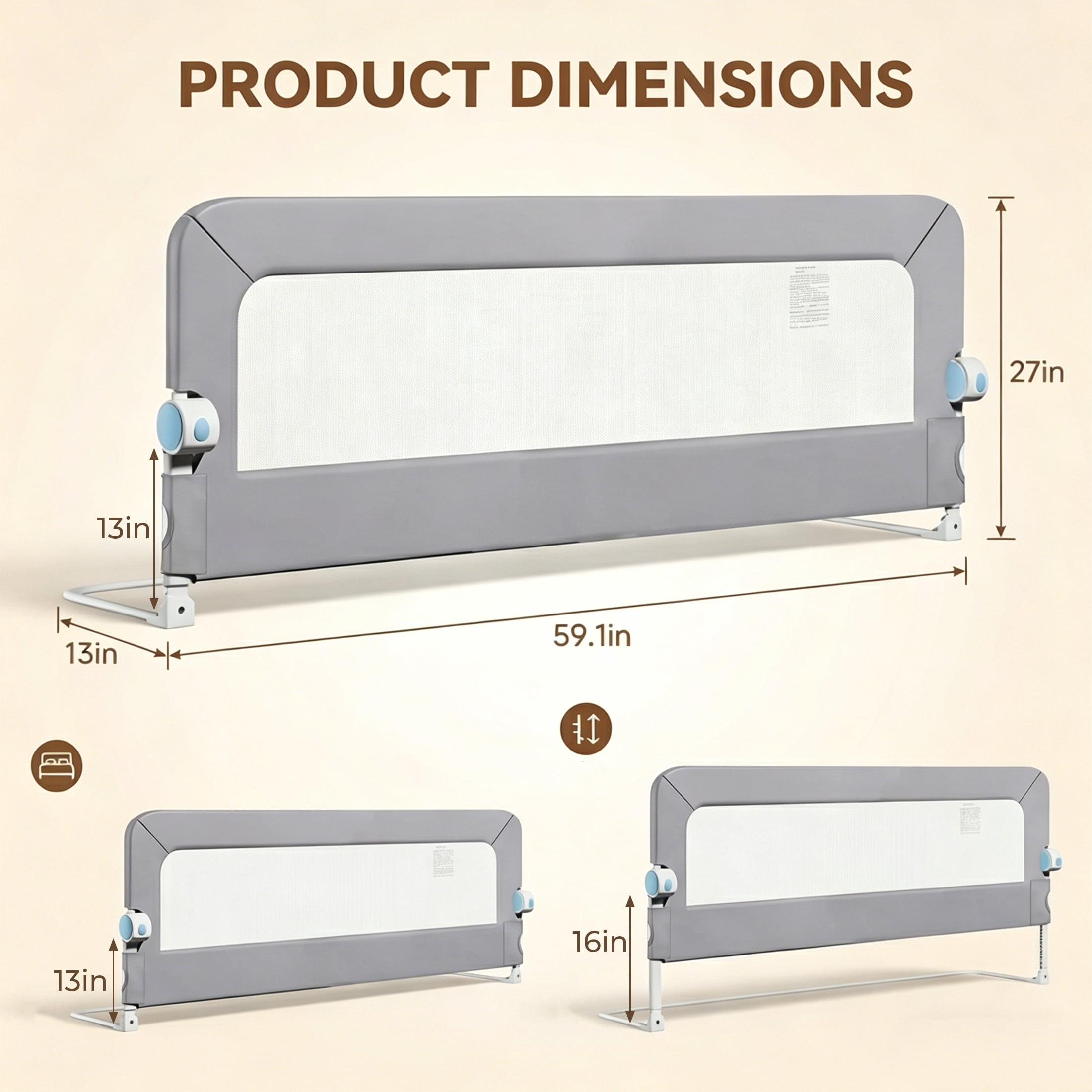 Haelhorneger Toddler Bed Rail, Swing Down Safety Bed Guardrail, Universal Fit for Twin Full Queen Mattresses, Sturdy & Easy Install, White