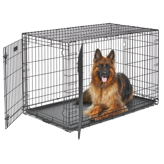 MidWest Homes for Pets Newly Enhanced LifeStages Double Door Folding Metal Dog Crate with Divider Panel, Floor Protecting Feet, Leak-Proof Dog Pan, 1648DDU, 48L x 30W x 33H Inches, XL Dog Breed