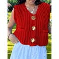 thumbnail image 4 of Cardigan Court Sans Manches en Tricot pour Femme 2025, Décontracté, Boutonné, Chandail au Crochet, Gilet, Hauts avec Poches, Grand Rouge G, 4 of 8