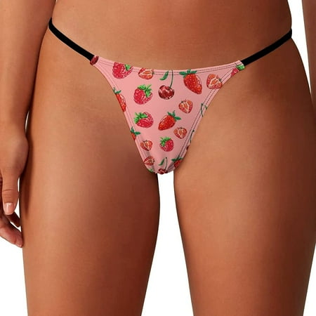 

Cherry Strawberry Women s G-String Thongs Low Rise Hipster Underwear Stretch T-Back Panties