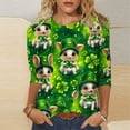 thumbnail image 2 of Womens St Patricks Day Shirt Cute Green Graphic Tee Crew Neck 3/4 Sleeve Cotton T Shirts Rabbit Print Top Irish Festival Outfit, 2 of 5