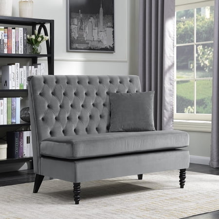Belleze Modern Button Tufted Settee Bedroom Bench Loveseat Sofa Velvet, Gray