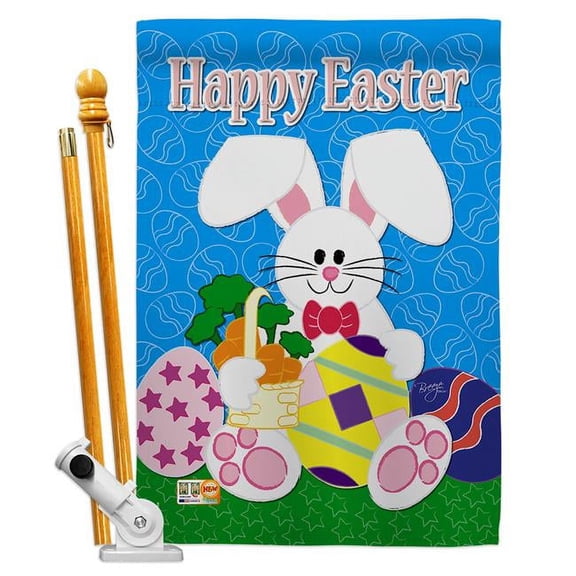Breeze Decor BD-EA-HS-103029-IP-BO-D-US98-BD 28 x 40 in. Happy Bunny Spring Easter Impressions Decorative Vertical Double Sided House Flag Set with Pole Bracket & Hardware