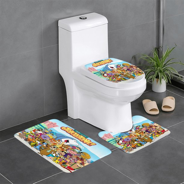 Jellystone Juego de 3 alfombras de baño de coral fleece: tapete de baño + alfombra de inodoro en forma de U + funda de tapa de inodoro en forma de O