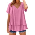 thumbnail image 6 of Aboser Cotton Linen Shirts for Women Elegant V Neck Tunic Tops Going Out Top Lightweight Short Sleeve Blouses Loose Fit Layered Tiered T Shirt, 6 of 9