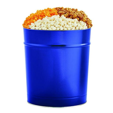 1 Gallon Popcorn Tin - The Popcorn Factory Popcorn Gift Tin, Simply Blue, 3.5 Gallons (Robust Cheddar, White Cheddar, Caramel)