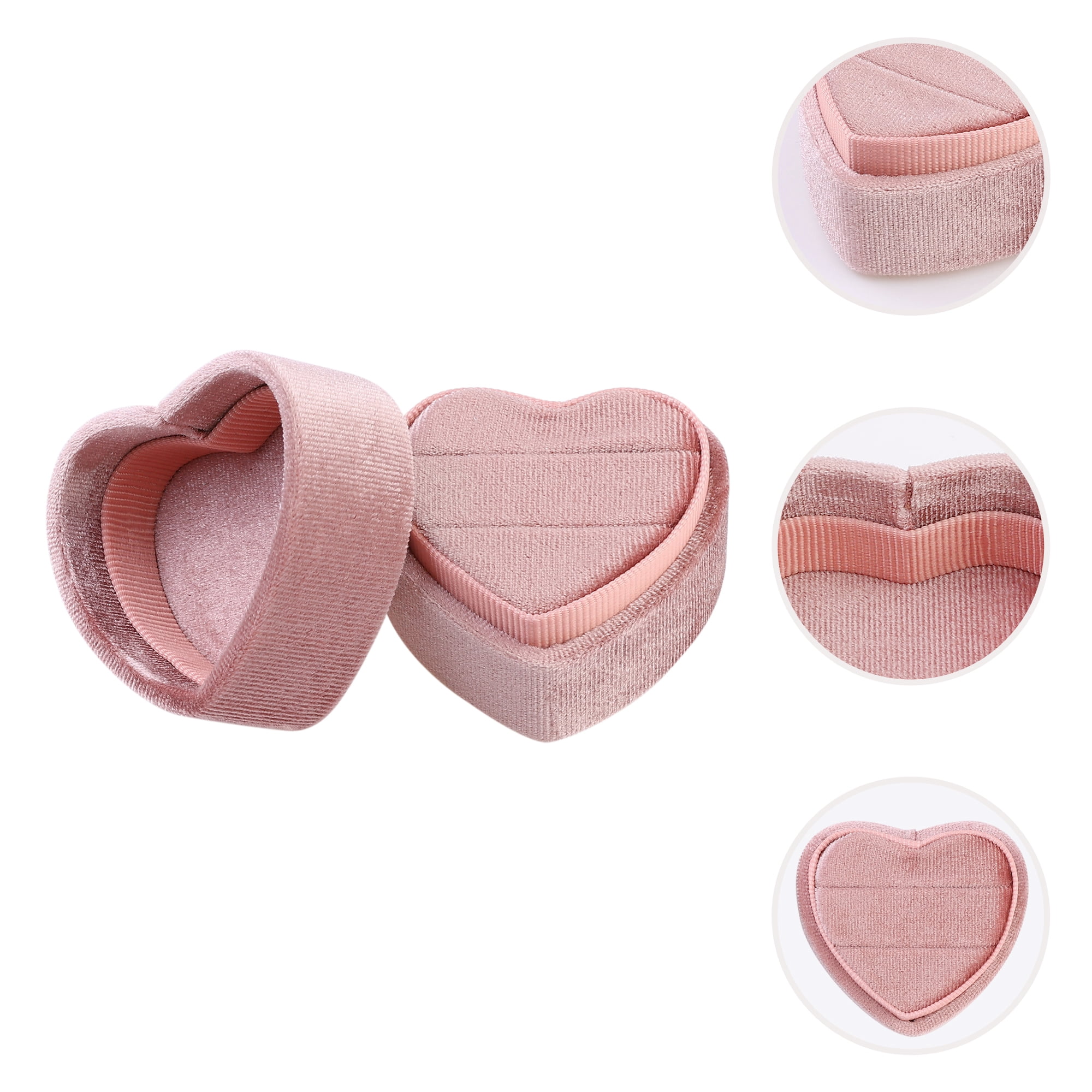 Unique Bargains Velvet Ring Box 2 Slots Heart-shaped Jewelry Box Ring Holder for Proposal Pink