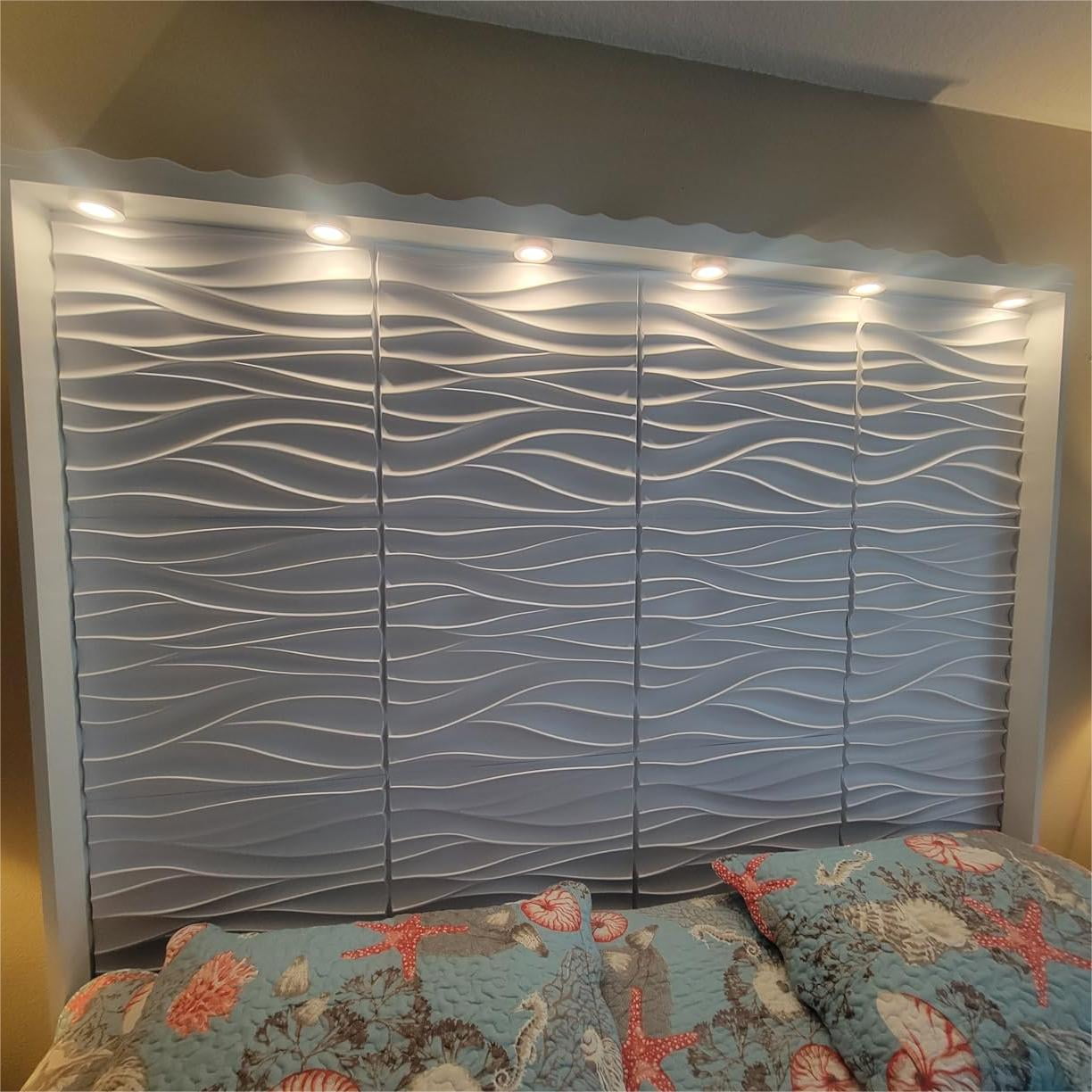 Art3d 12-Pack PVC 3D Wall Panel Wave Design 19.7" x 19.7" in White