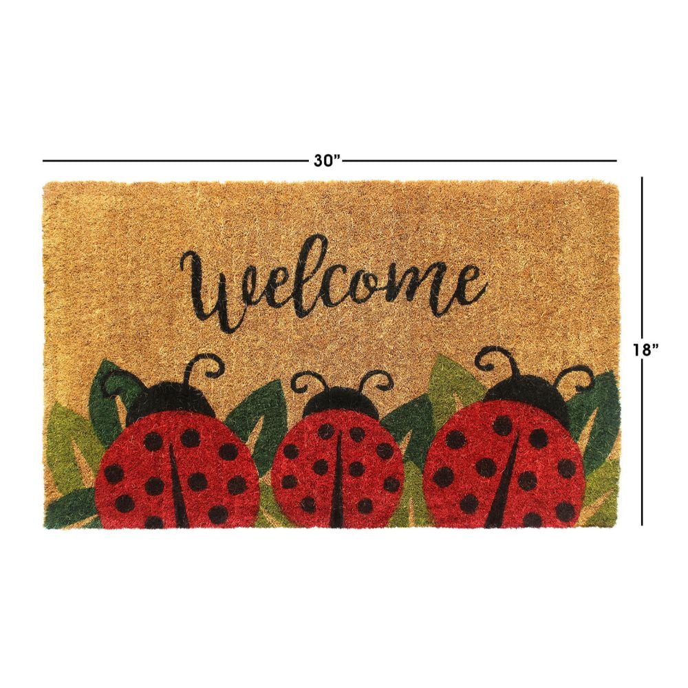 RugSmith Handloom Woven & Printed Ladybug Indoor and Outdoor Coir Doormat, 18" x 30"