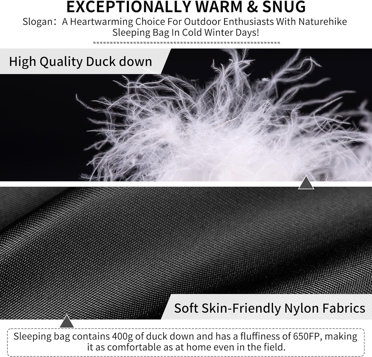 Naturehike Ultralight Down Sleeping Bag, 650FP Backpacking Sleeping Bag for Adults