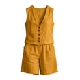 thumbnail image 5 of Costeam Womens Linen Blend 2 Piece Outfit Sleeveless V Neck Button Down Vest High Waist Shorts with Pockets Casual Summer Matching Set Lightweight Breathable, 5 of 7
