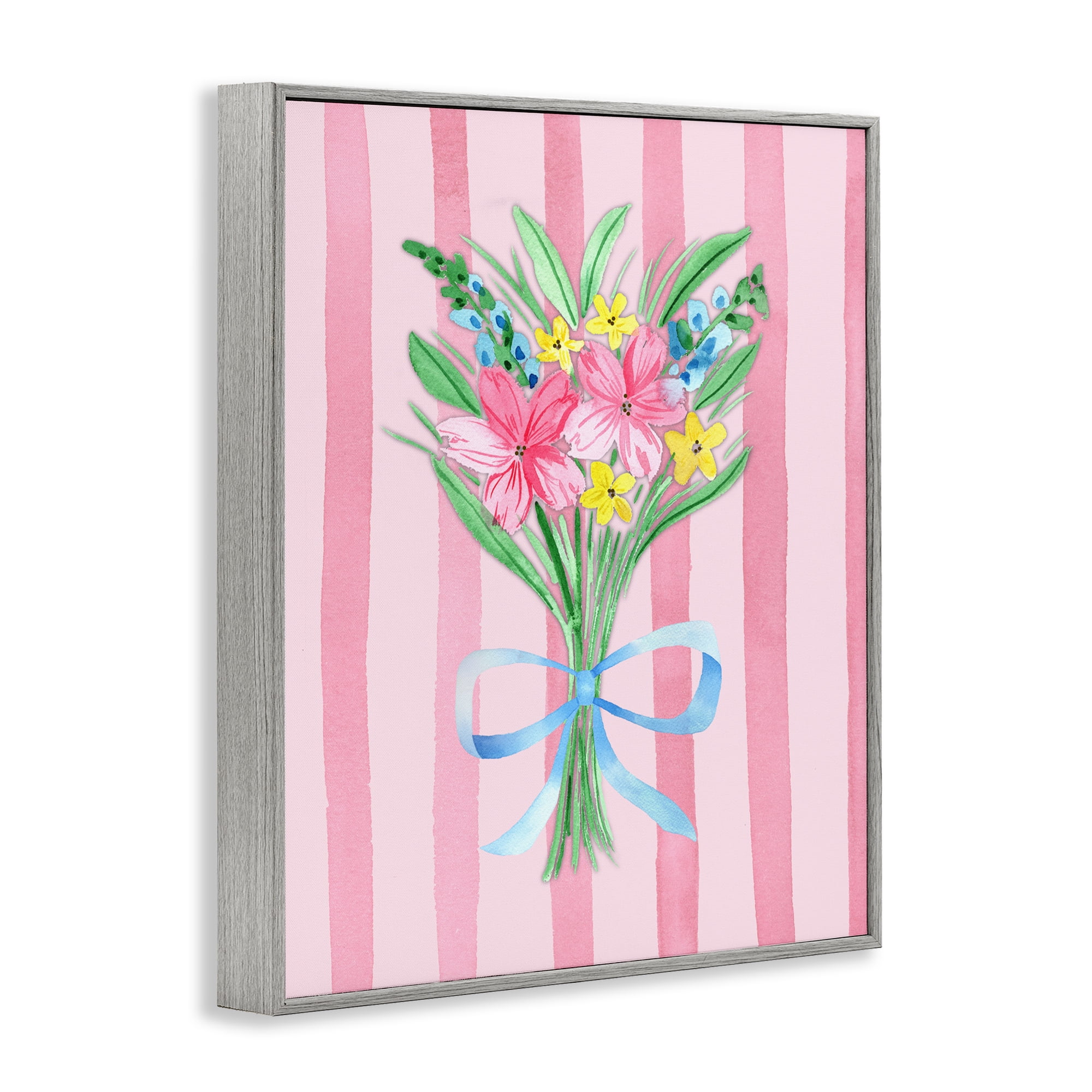 Spring Bouquet Pink & Blue Gray Framed Giclee Art, design by Nina Jacobs
