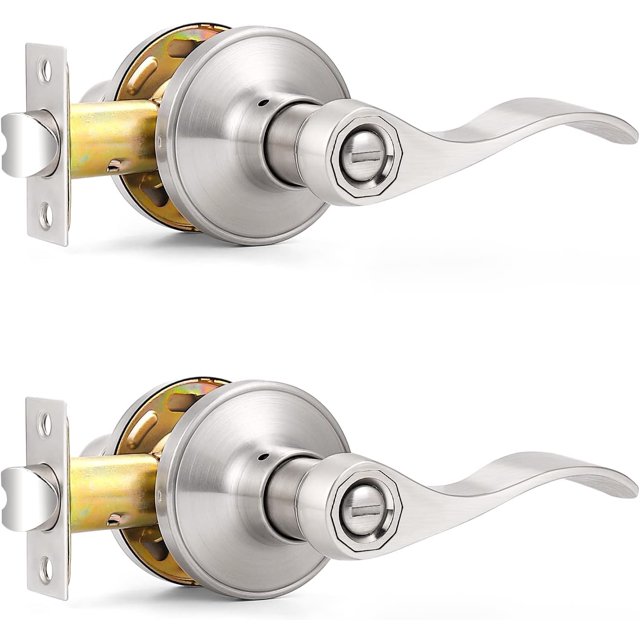 Wave Style Privacy Bed Bath Door Levers in Satin Nickel Finish Interior Keyless Door Handles Locksets