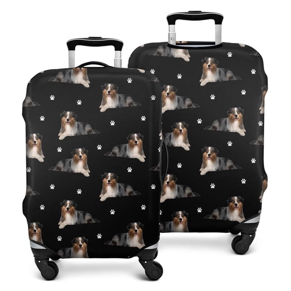 Australian Shepherd Dog and Footprints Luggage Cover Fashion Suitcase Cover Baggage Covers Fit 25-28 Inch Luggage (Go Travel)