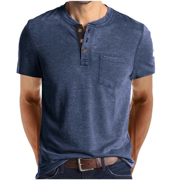 Men's Henley Short Sleeve T-Shirt, Casual Regular Fit Tee with Chest Pocket, Summer Daily Wear Basic Tops for Men S-2XL