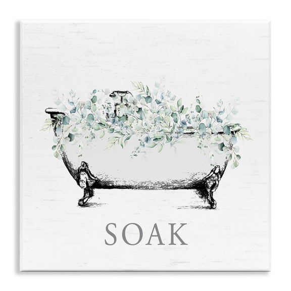 Stupell Industries Bathroom Tub with Eucalyptus Floral Painting Unframed Art Print Wall Art, 12 x 12
