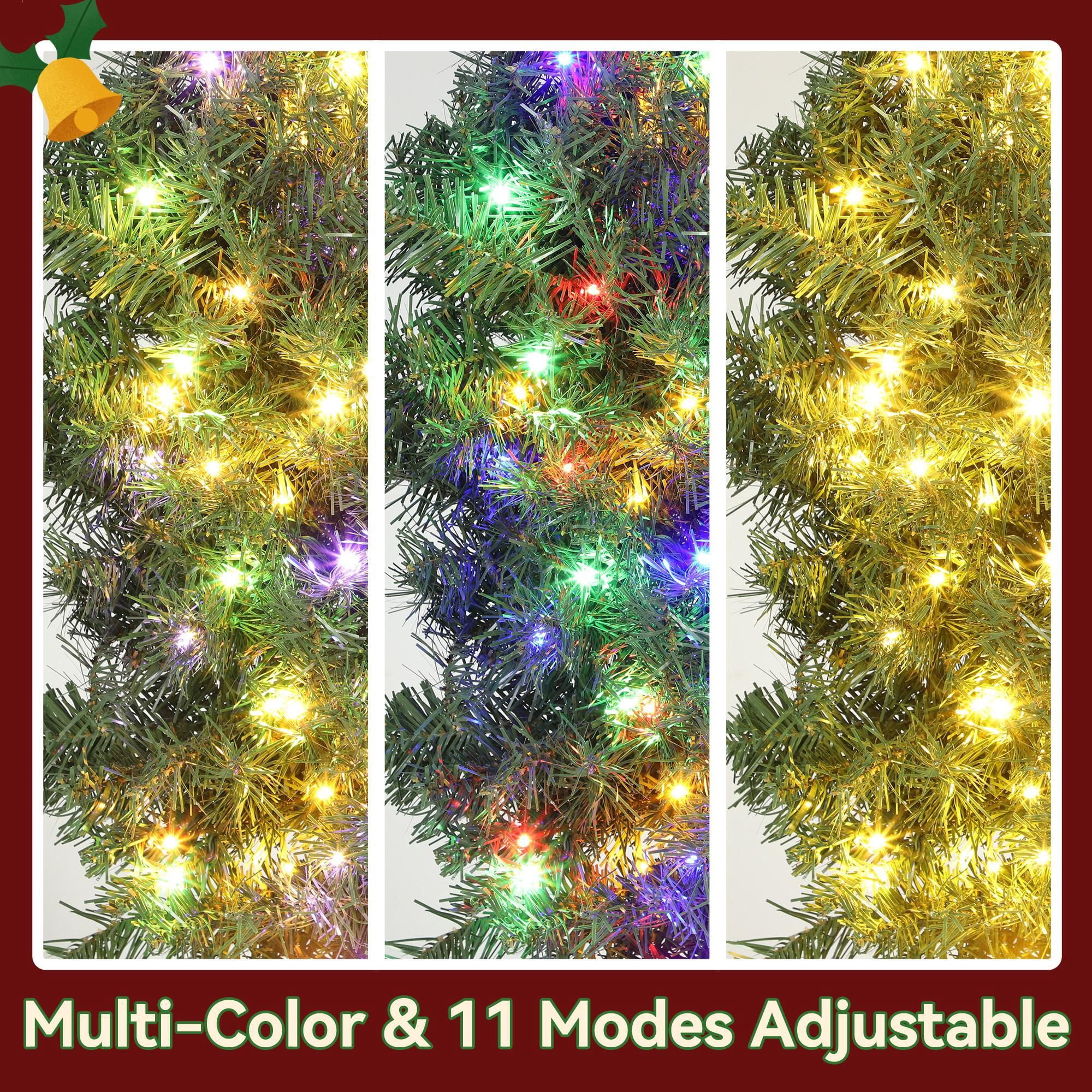 Pre-Lit Christmas Wreath, 60-Inch Front Door Wreath with 3D Bow, 300 LED Lights, 11 Lighting Modes, Remote Control, Indoor Outdoor Holiday Decoration