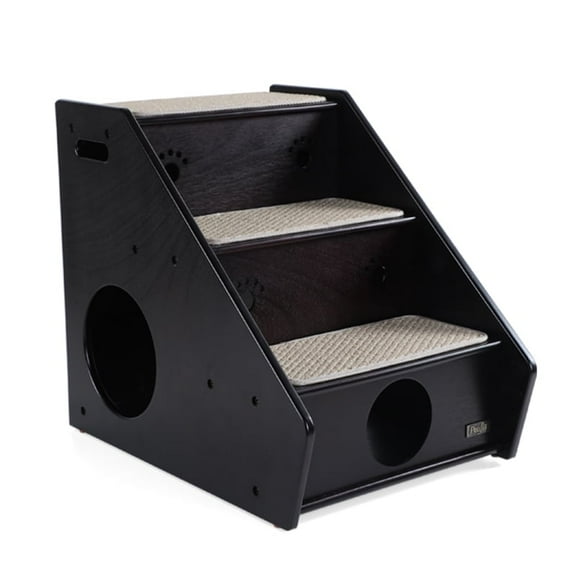 PETSFIT Solid Wooden 3-Steps Dog Stairs,Pet Stairs for Small Dogs to Get on Bed,Easy to Assemble,150 Ibs Limt,Black