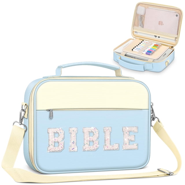 Funda para Biblia FINPAC, grande, 29 x 21 x 6 cm, azul con correa